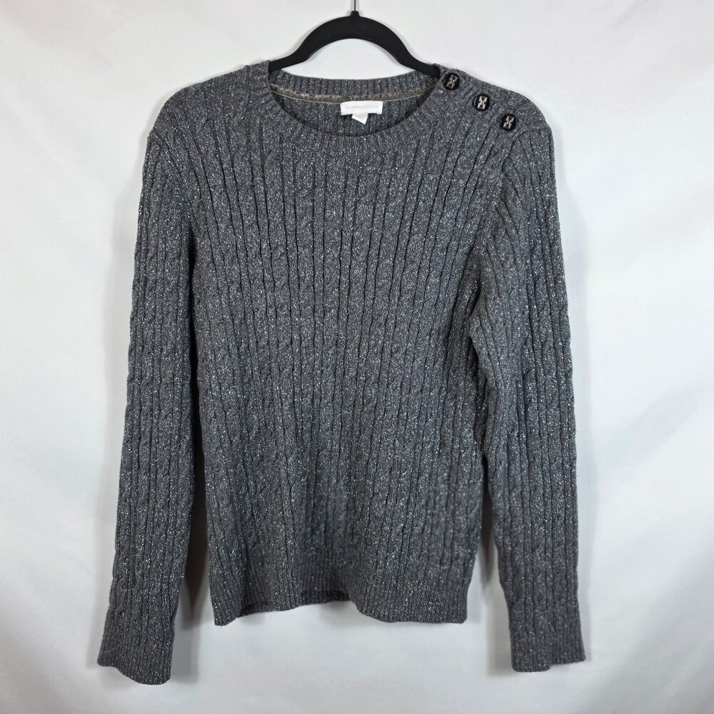 Charter Club Cable Knit Sweater Women's Size XL Gray & Silver Cotton Blend
